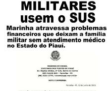MILITARES sem atendimento médico no Piaui. Marinha diz que atravessa RESTRIÇÕES ORÇAMENTÁRIAS que impediram de manter o sistema de SAÚDE regularizado.