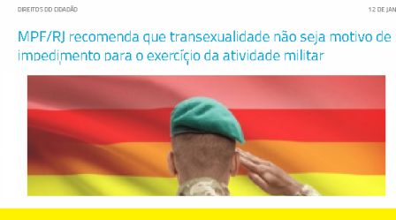 TRANSEXUAIS. MPF “recomenda” mudança de regras e diz que vai entrar com ação se FORÇAS ARMADAS não se dobrarem