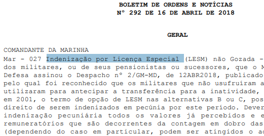 LESM não GOZADA – Marinha informa militares e pensionistas