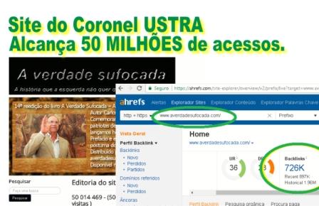 O site a VERDADE SUFOCADA de J. USTRA passa de 50 milhões de acessos