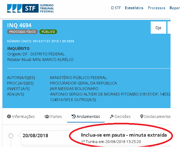 Processo de BOLSONARO enviado para pauta do SUPREMO, 1ª turma