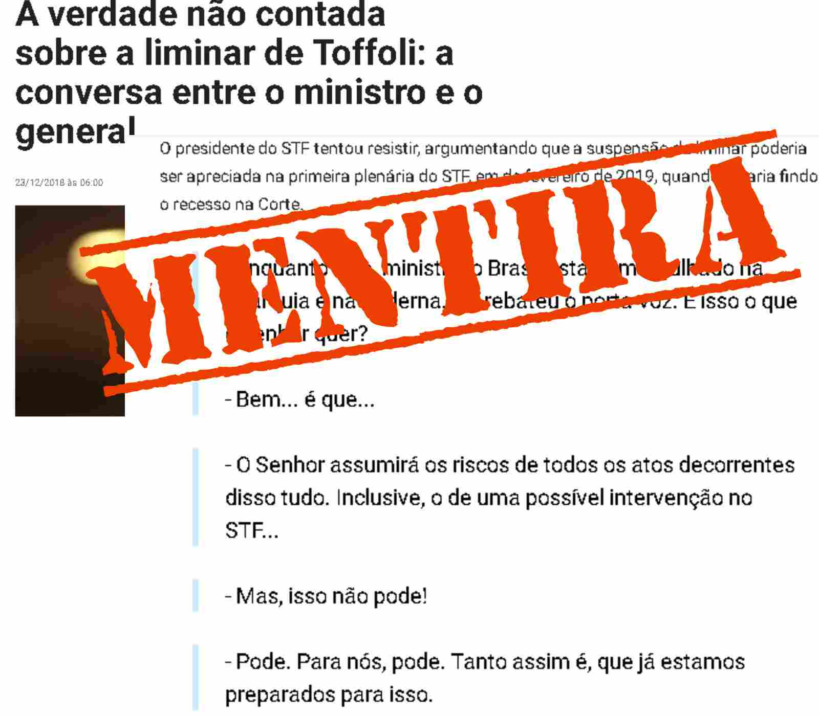 Generais não ameaçaram intervir no SUPREMO se Tóffolli acatasse a decisão de Marco Aurélio Mello