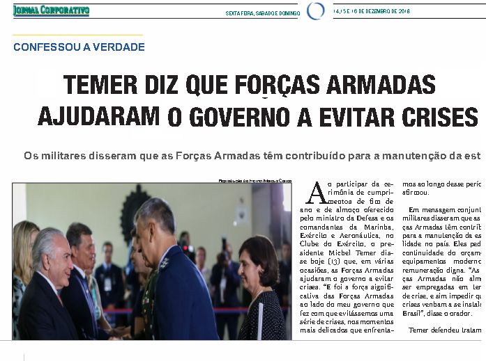 Temer admite que MILITARES evitaram CRISE – Veja no CORPORATIVO ONLINE