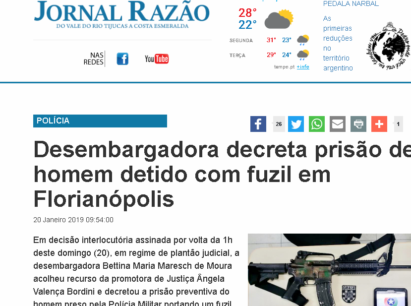 REVERTIDA por desembargadora a decisão que liberou homem preso com FUZIL em Santa Catarina