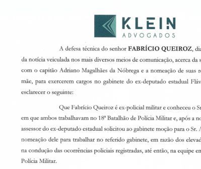 Defesa de Queiroz publica nota explicativa