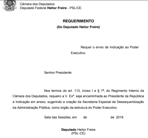 Deputado pede oficialmente a DESESQUERDIZAÇÃO