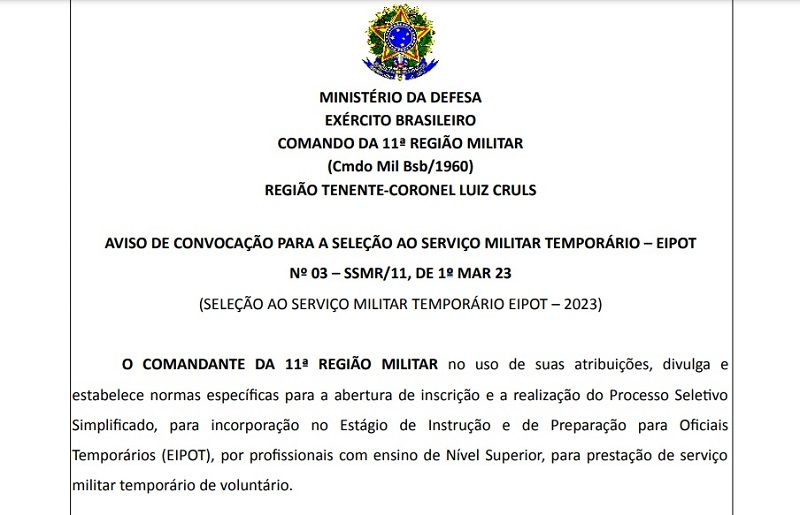 Exército 3ª Região Militar divulga edital de processo seletivo