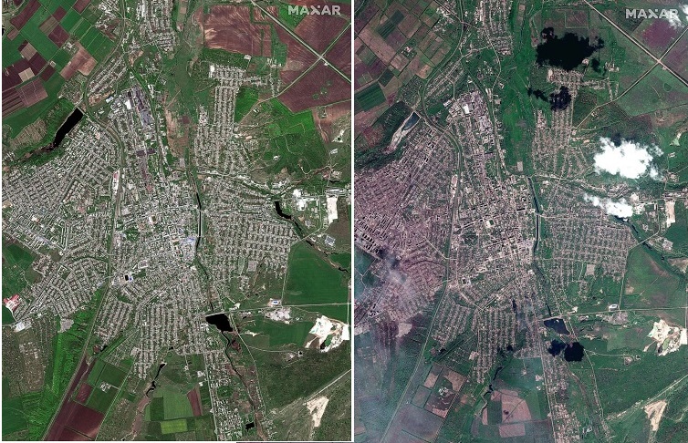Imagens de satélite mostram antes e depois dos bombardeios russos à cidade de Bakhmut