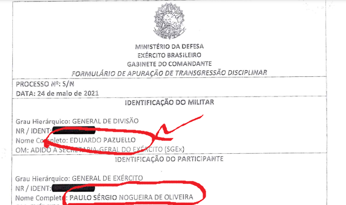 Processo administrativo militar e termo de autuação – general de divisão Eduardo Pazuello