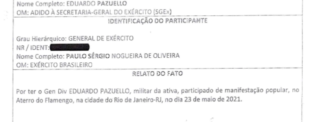 Extrato do processo disciplinar do general Pazuello