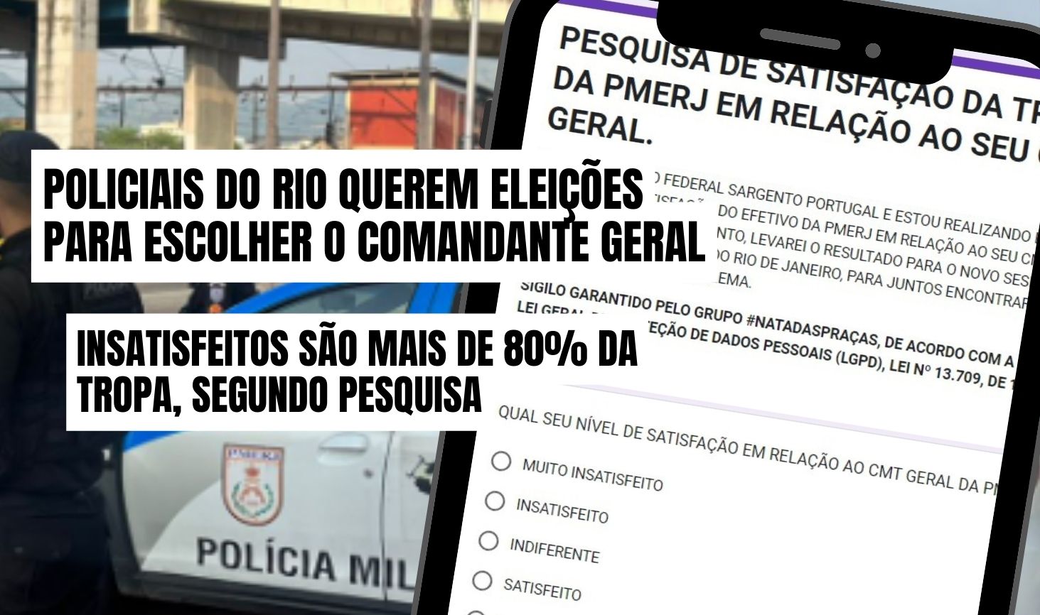 Pesquisa entre policiais cariocas revela alta insatisfação com o comando: tratamento recebido pela tropa