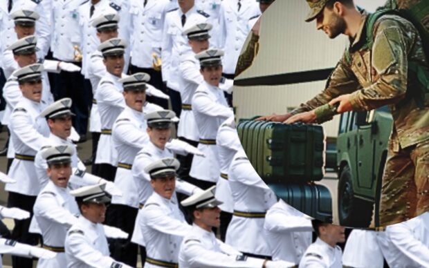 Imagem com formatura de Militares da FAB e desligamento de militar, por IA