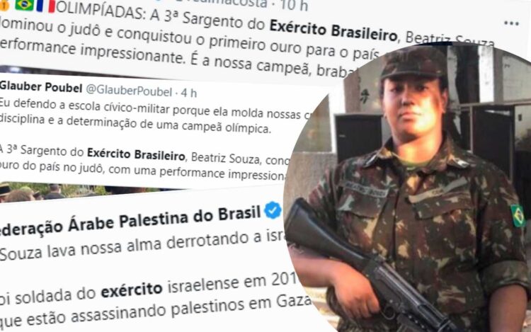 Judoca sargento Beatriz e postagens mencionando o Exército Brasileiro