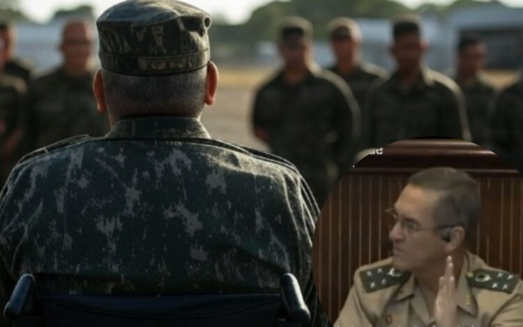 Imagem representando general Villas Bôas em palestra para militares do Exército