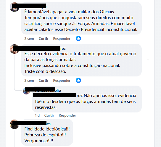 Reclamações de membros da reserva não remunerada sobre o decreto que cassa das cartas patentes