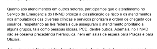 Trecho de resposta da Marinha do Brasil sobre hospitais militares
