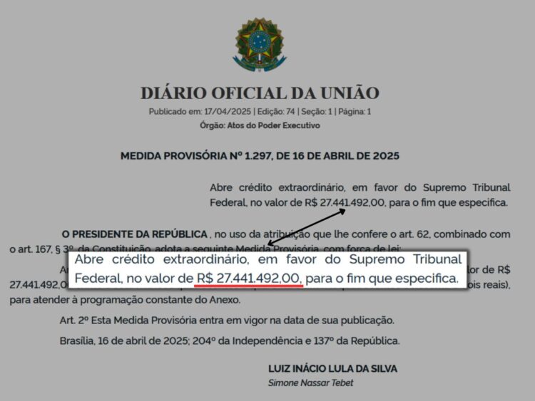 governo libera verba milionaria para o STF