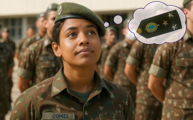 Soldado pensando enquanto está em forma - Alistamento feminino - até onde podem chegar as novas soldados na hierarquia militar