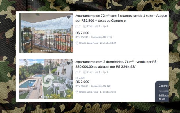Anuncio no OLX valor do aluguel de apartamentos em Niterói - maio de 2025