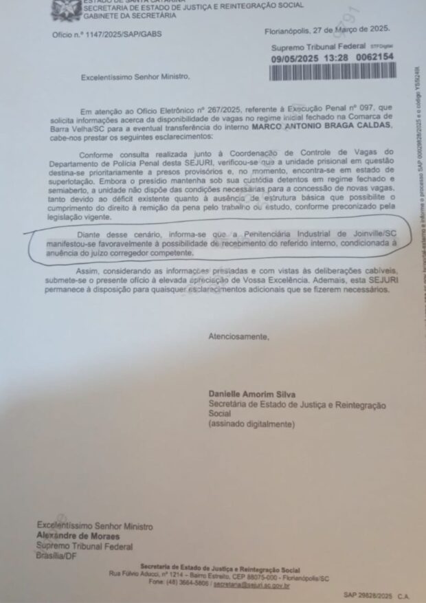 Autorização de transferência para Marcos Caldas