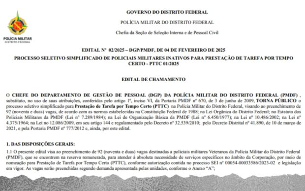 Edital para Contratação de PTTC para polícia militar no Distrito Federal