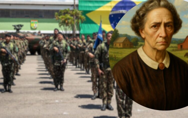 Ilustração de Rosa da Fonseca - Mãe de militar que enviou 7 filhos para a guerra - colorida por IA