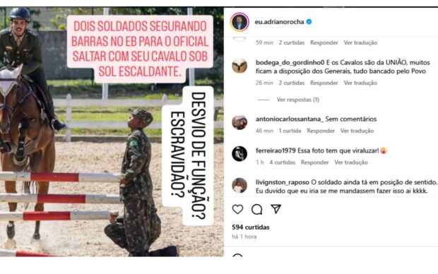 Postagem em 14 de maio de 2025 de Advogado no Instagram denunciando prática perigosa no Exército