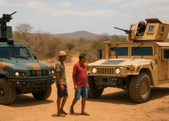 Na caatinga nordestina aiatura Guaiacurus do Exército Brasileiro em comparativo com o Humvee do exército dos EUA: imagem gerada por IA