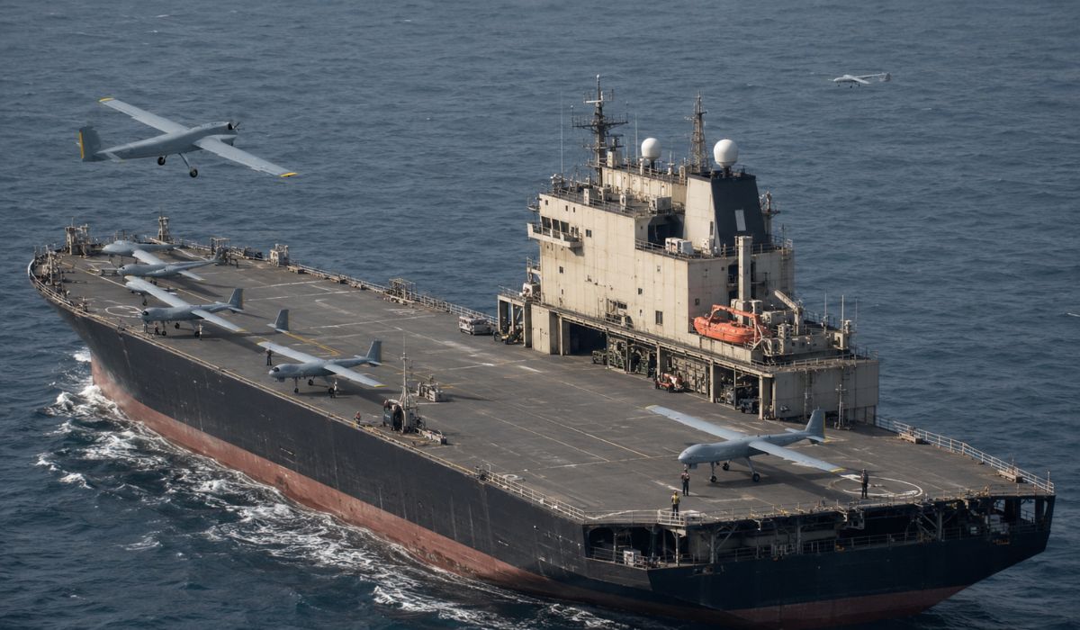 Israel quer transformar navios comerciais em porta-drones flutuantes com até 12 aeronaves e desafiar o custo bilionário dos porta-aviões