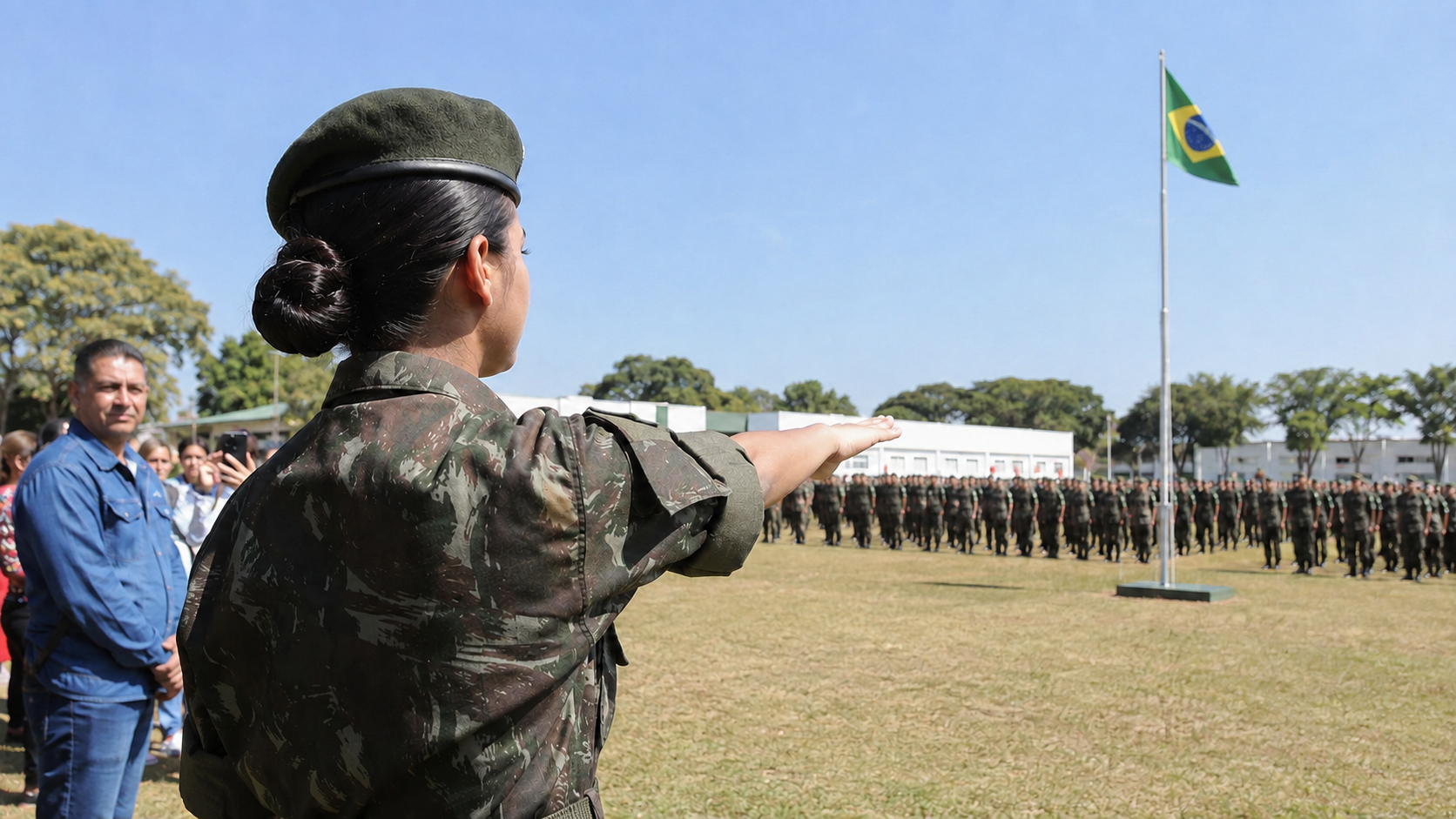 O avô serviu, o pai serviu, e a filha de 18 anos jurou à Bandeira no Forte Pantanal ao lado de mais de 400 militares como parte da primeira turma feminina do serviço militar inicial de Campo Grande