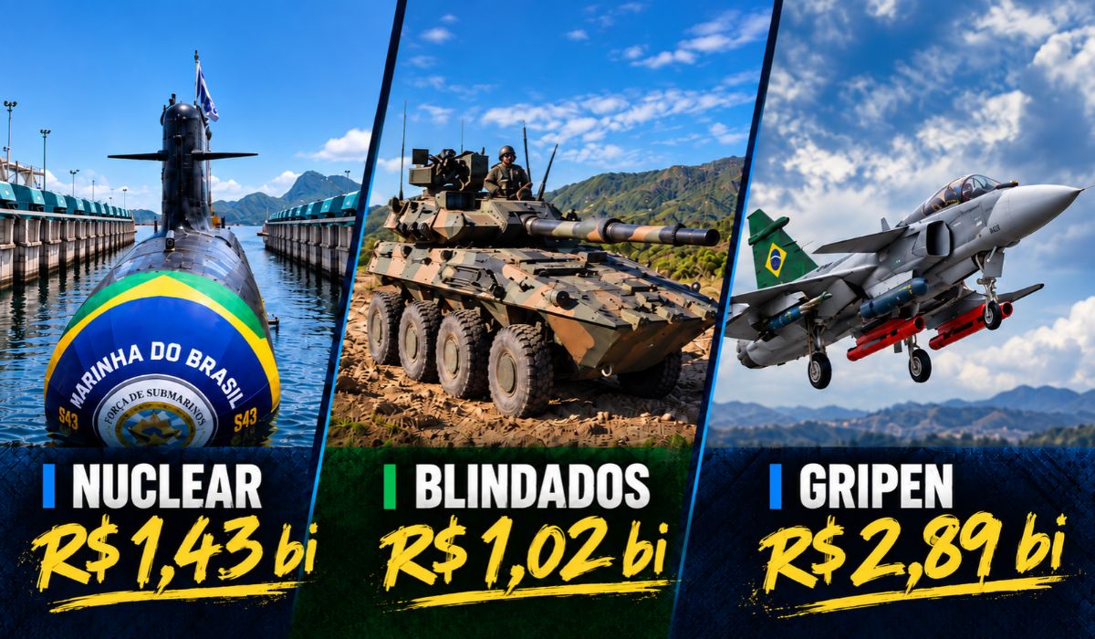 Gripen de R$ 2,89 bi, nuclear de R$ 1,43 bi e blindados de R$ 1,02 bi: só 3 projetos concentram 58% do dinheiro para projetos de FAB, Marinha e Exército em 2027