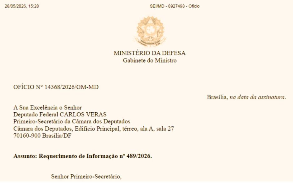 Despacho do Ministro da Defesa enviado para a Câmara dos Deputados