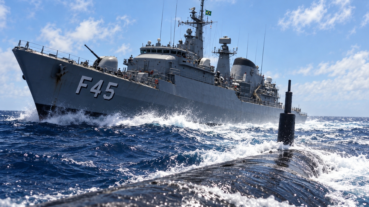 Fragata da Marinha do Brasil com 220 pessoas a bordo quase colidiu com submarino nuclear dos EUA no litoral da Bahia; manobra de emergência evitou tragédia