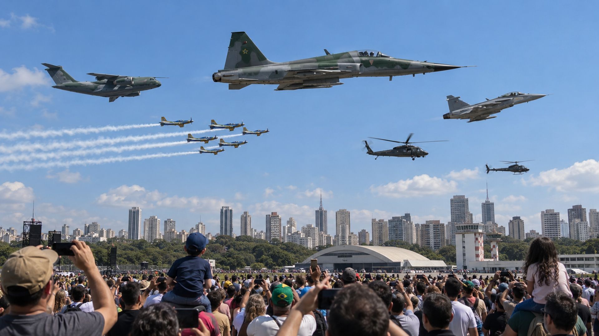 FAB coloca caça F-39 Gripe, F-5EM Tiger II, KC-390 Millennium, H-36 Caracal e H-50 Esquilo diante de 300 mil pessoas e bate recorde em São Paulo