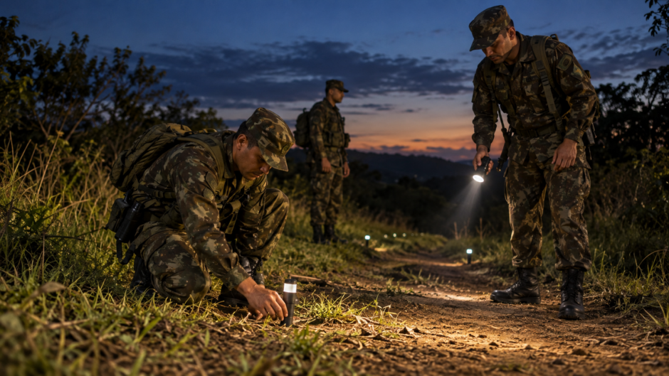 Uma labareda subiu da garrafa de gasolina e, na sequência, outro soldado chutou o recipiente.