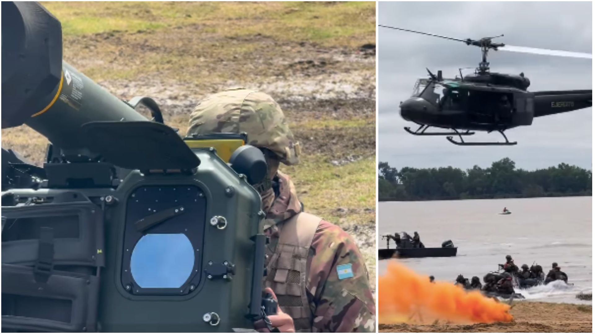Exército Argentino leva tanques TAM e mísseis RBS-70 ao rio Paraná, cruza águas com blindados e helicópteros Huey II e transforma Rosario em vitrine de poder militar